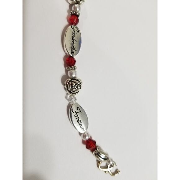 Grandmother seven inch bracelet red bead and silvertone b8* - Picture 5 of 14